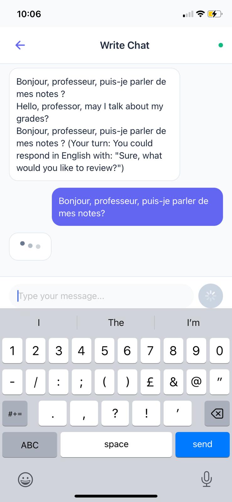 UniFluent Write Chat - Practice writing in conversations
